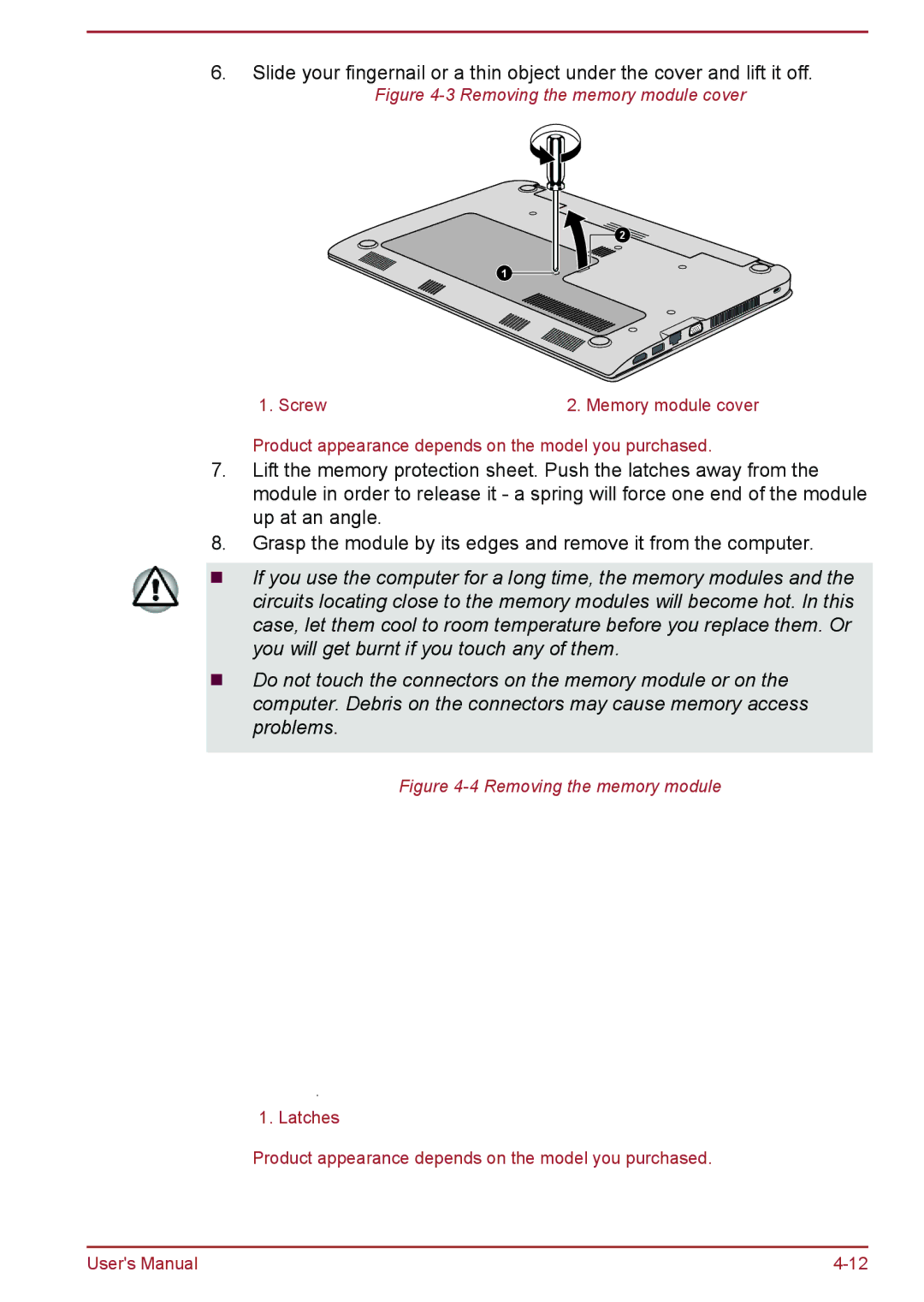 Toshiba Satellite Pro NB10-A/NB10t-A, satellite NB10-A/NB10t-A user manual Removing the memory module cover 