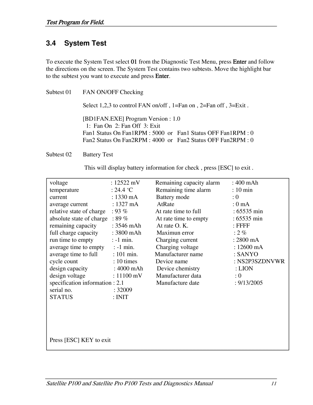 Toshiba satellite p100 manual System Test, Ffff 