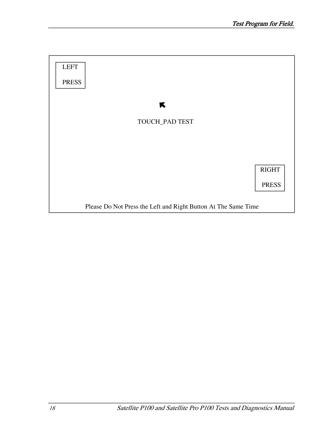 Toshiba satellite p100 manual Left Press Touchpad Test Right 