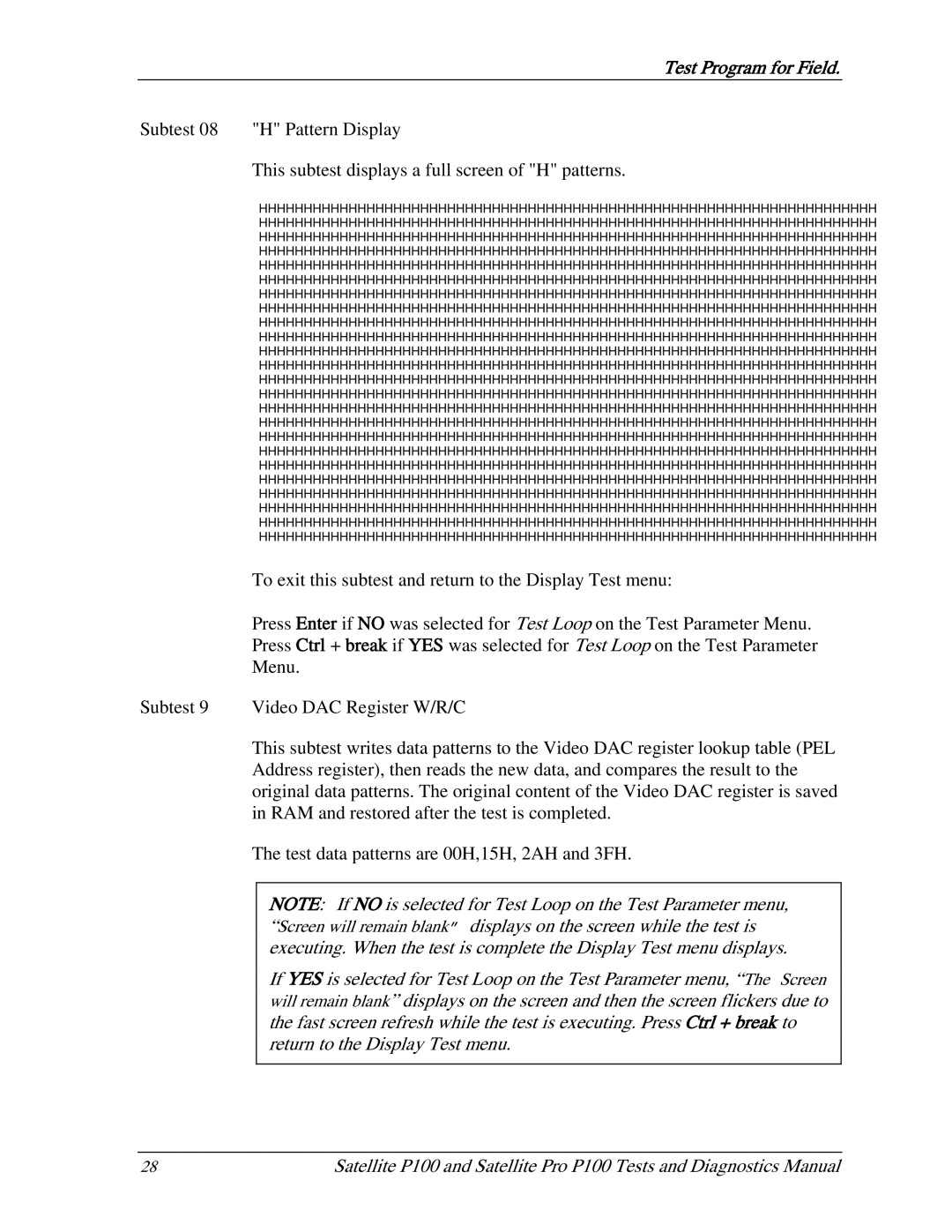 Toshiba satellite p100 manual Test Program for Field 