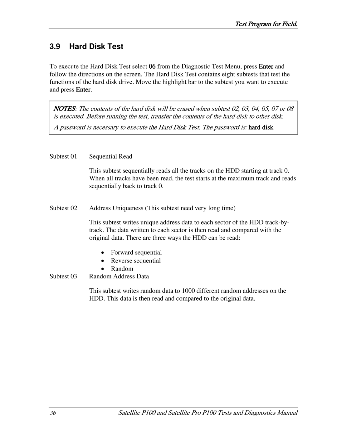 Toshiba satellite p100 manual Hard Disk Test 