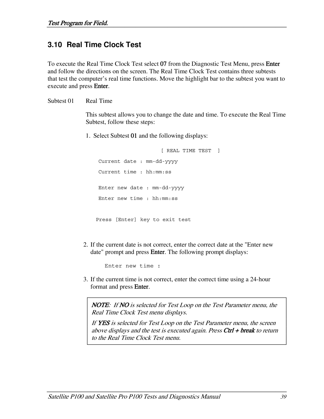 Toshiba satellite p100 manual Real Time Clock Test, Real Time Test 