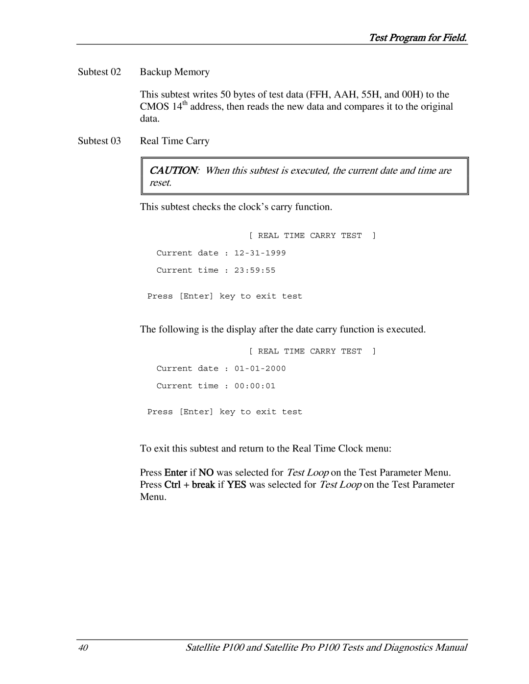 Toshiba satellite p100 manual Real Time Carry Test 