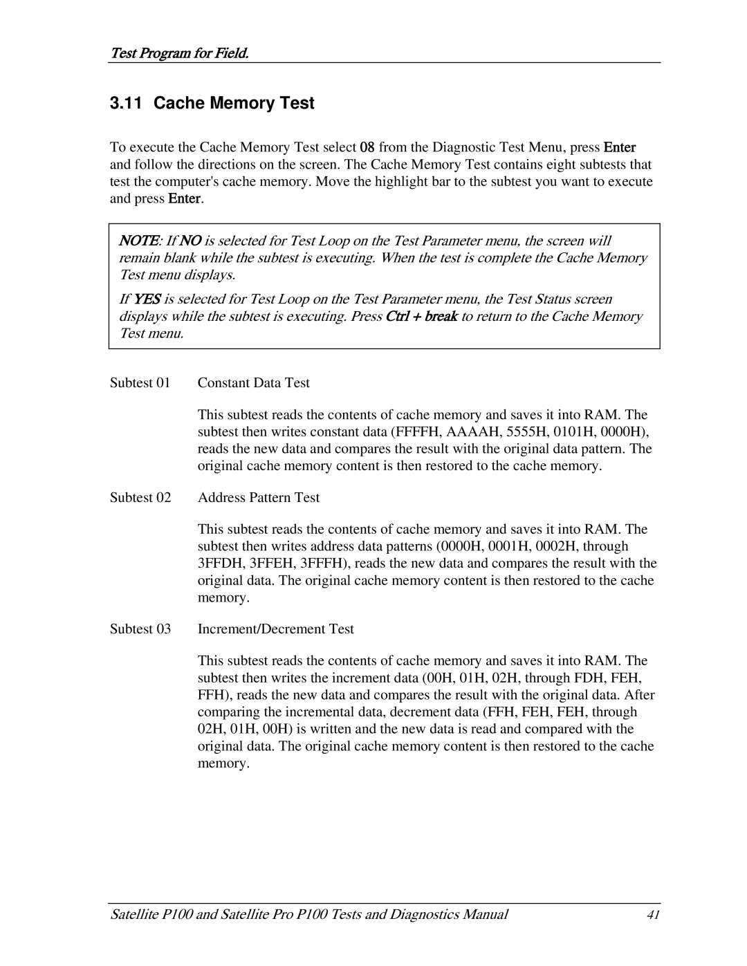 Toshiba satellite p100 manual Cache Memory Test 