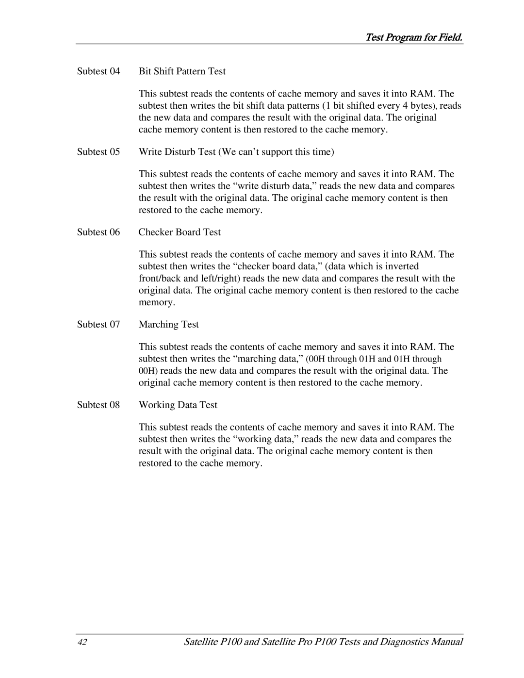 Toshiba satellite p100 manual Test Program for Field 