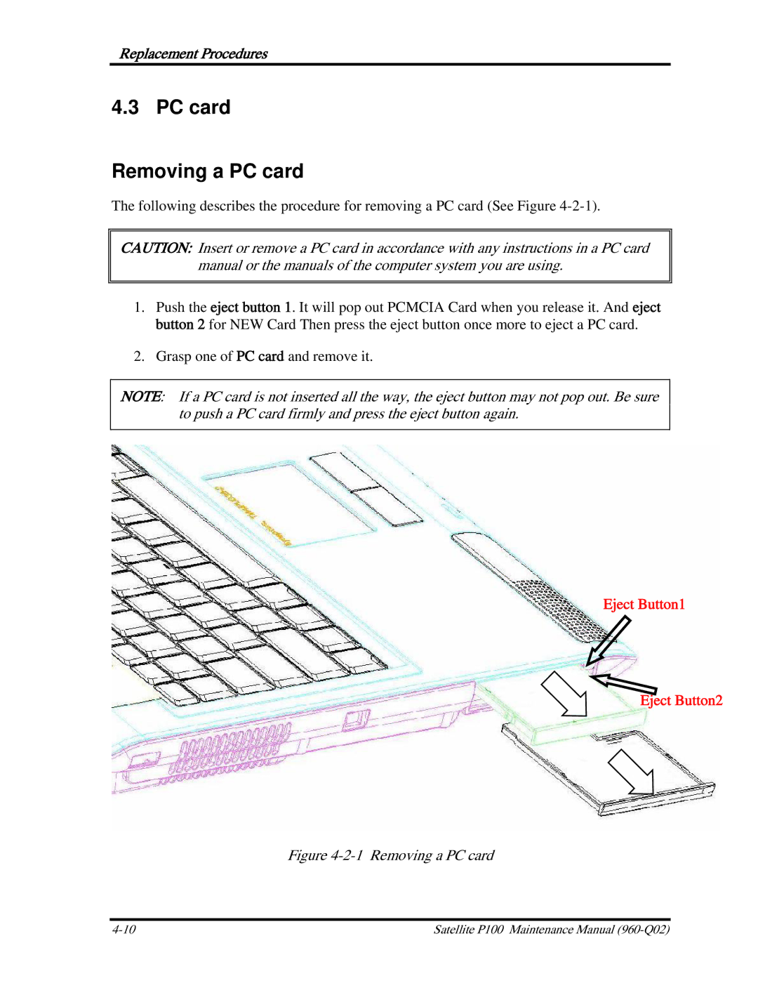 Toshiba satellite p100 manual PC card Removing a PC card 