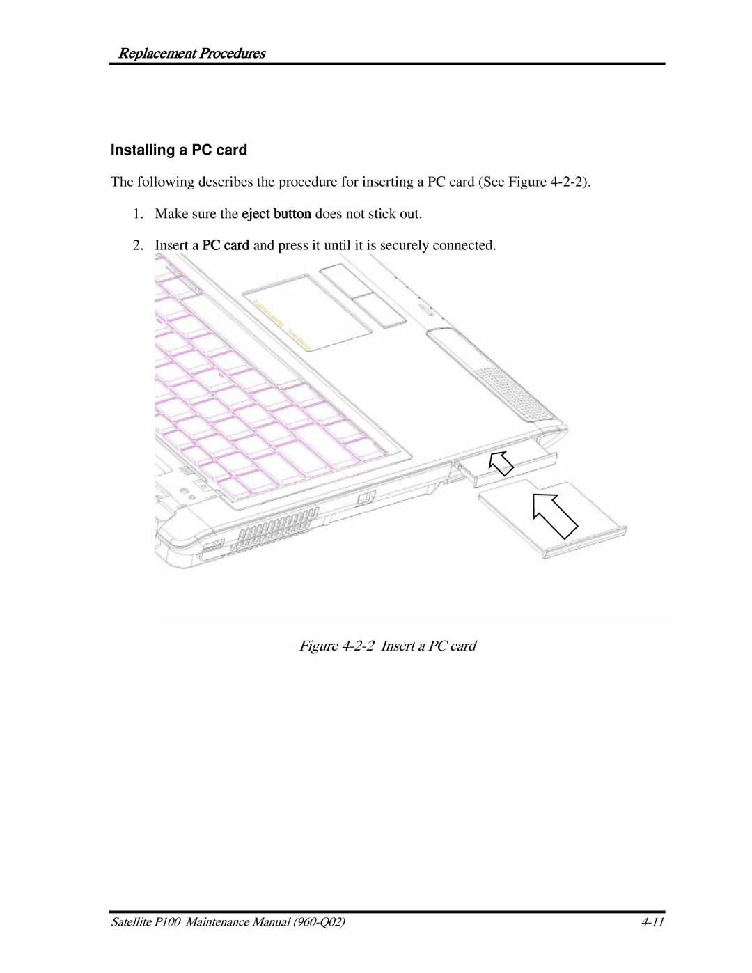 Toshiba satellite p100 manual Installing a PC card, Insert a PC card 