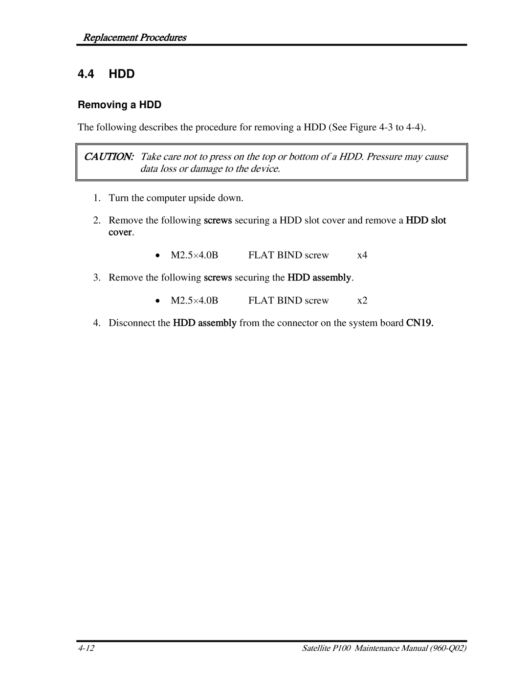 Toshiba satellite p100 manual Hdd, Removing a HDD 