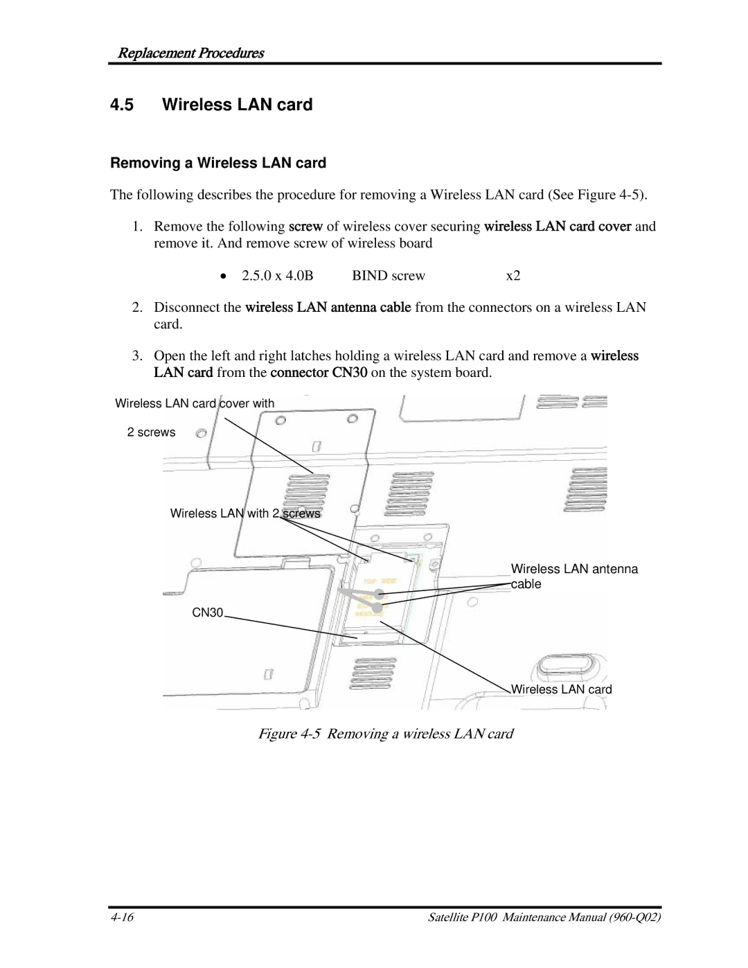 Toshiba satellite p100 manual Removing a Wireless LAN card 