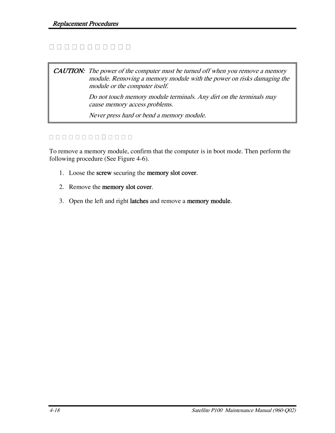 Toshiba satellite p100 manual Memory module, Removing a memory module 