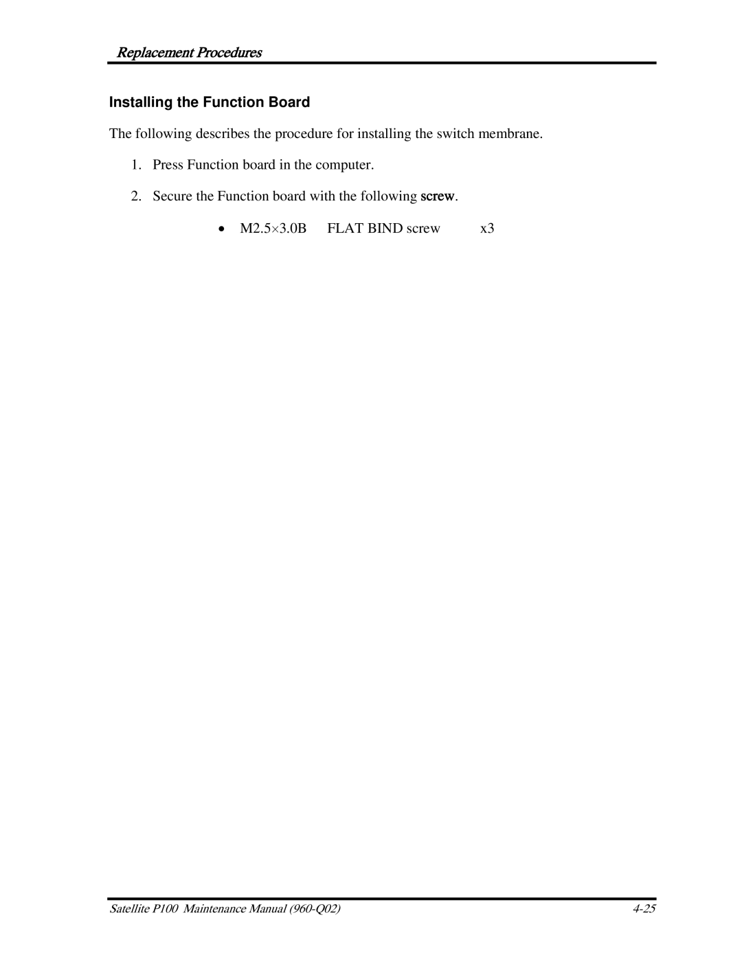 Toshiba satellite p100 manual Installing the Function Board 