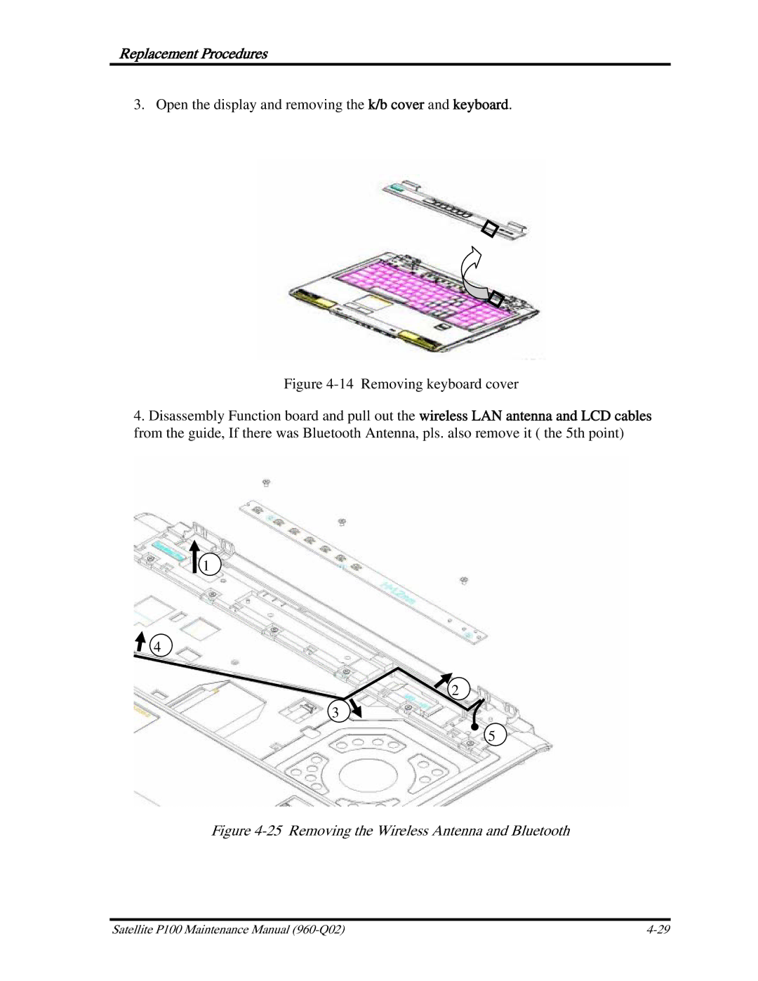 Toshiba satellite p100 manual Removing the Wireless Antenna and Bluetooth 