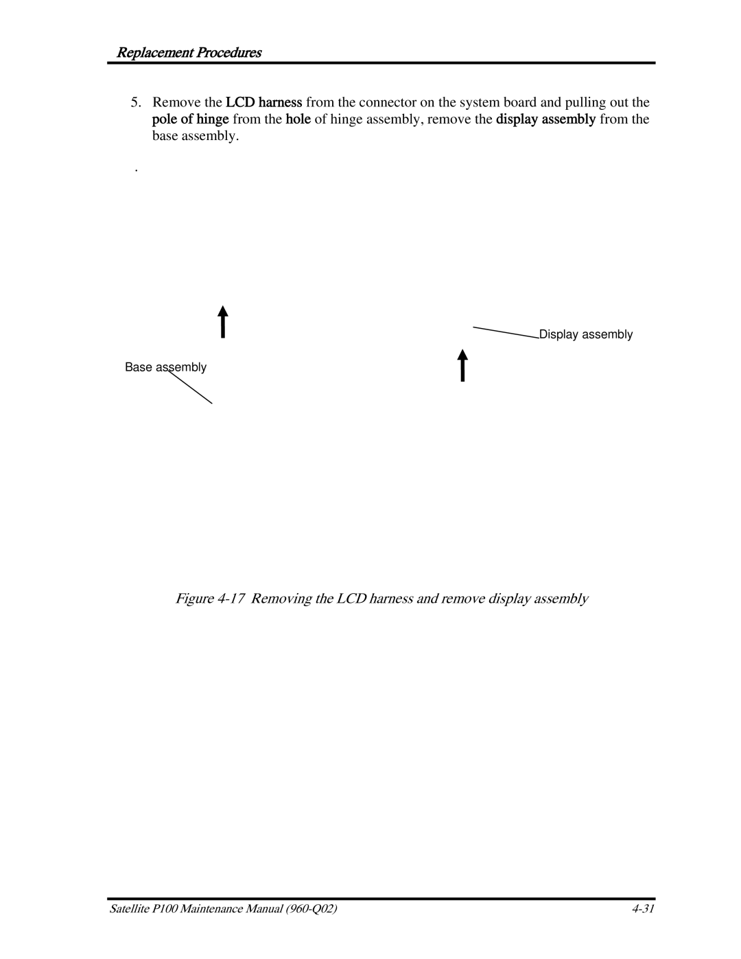 Toshiba satellite p100 manual Removing the LCD harness and remove display assembly 