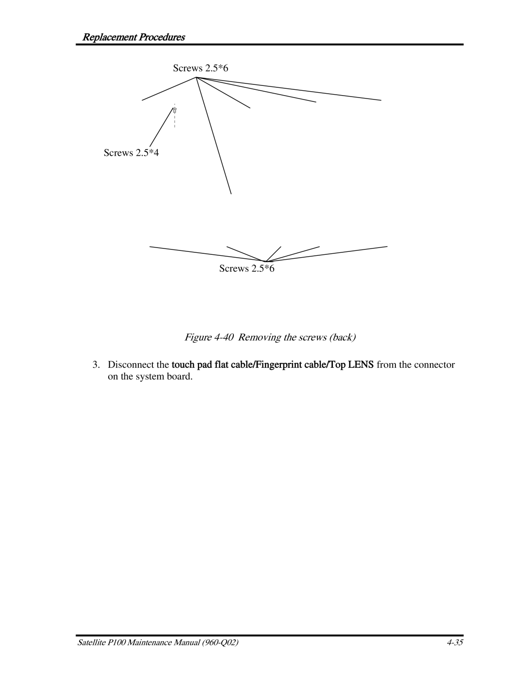 Toshiba satellite p100 manual Removing the screws back 