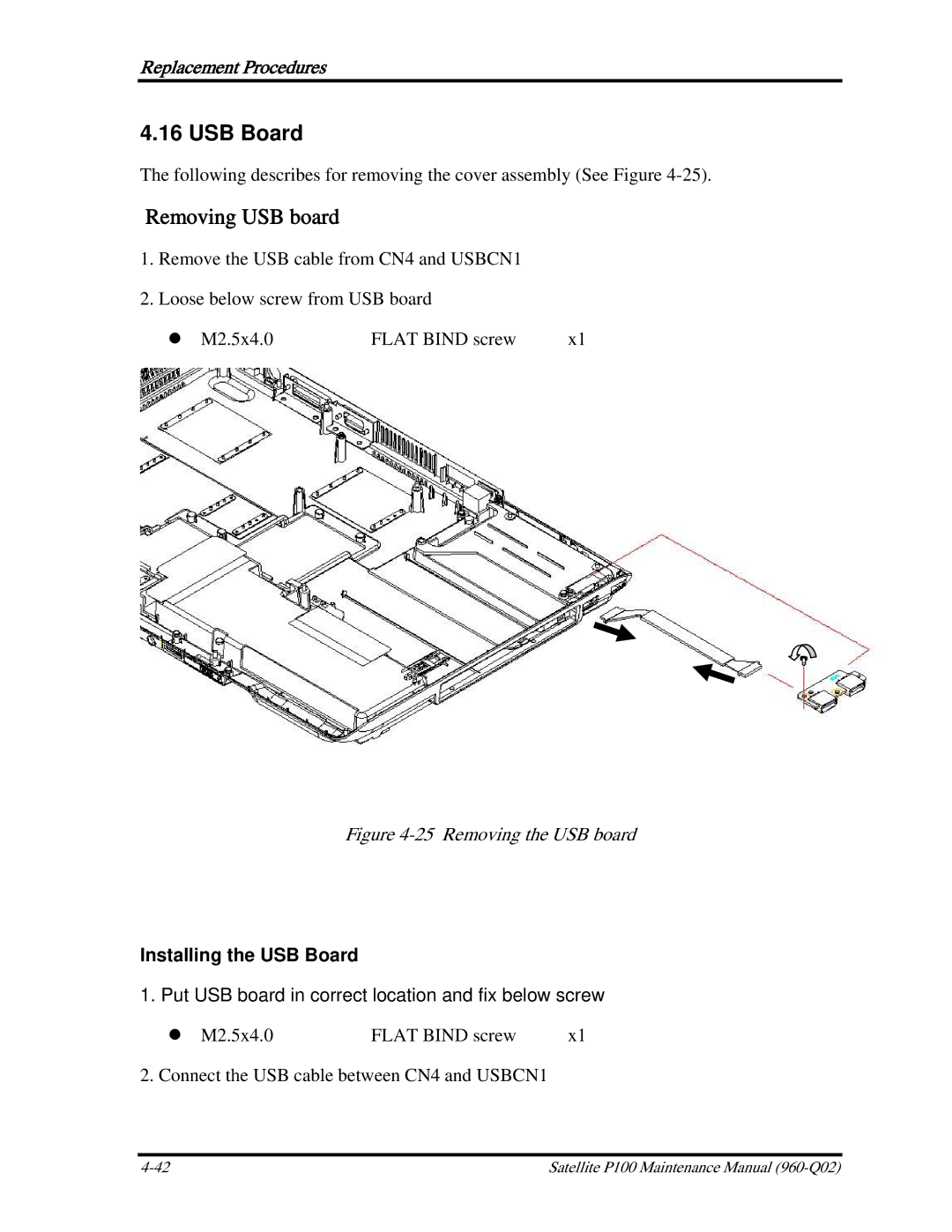 Toshiba satellite p100 manual Installing the USB Board 