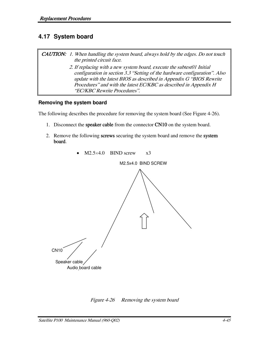 Toshiba satellite p100 manual System board, Removing the system board 