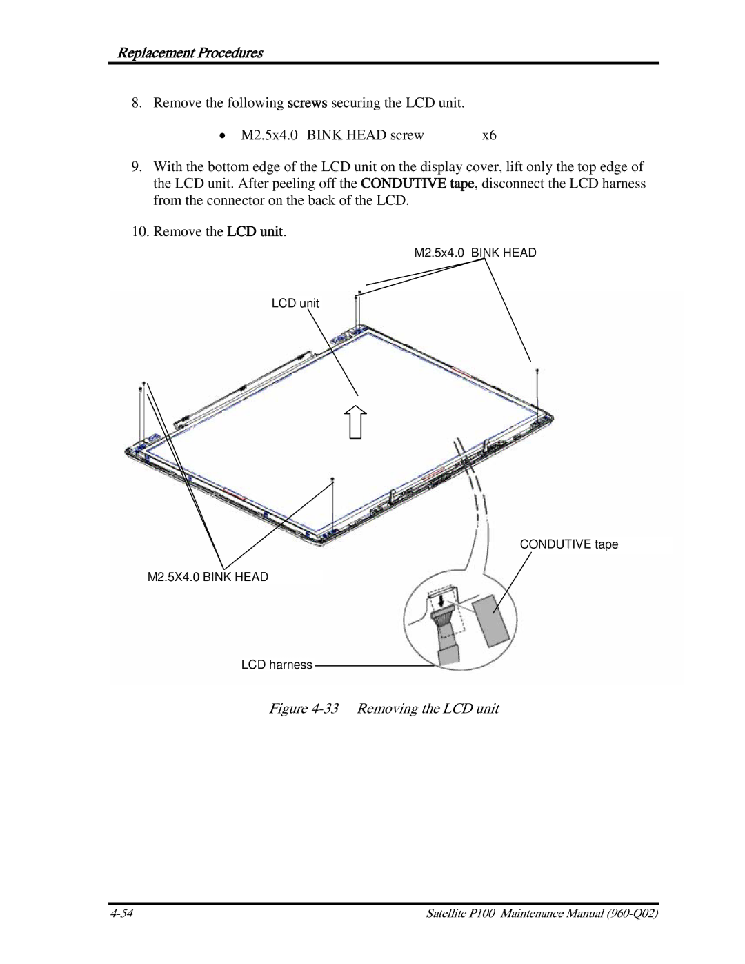 Toshiba satellite p100 manual Removing the LCD unit 