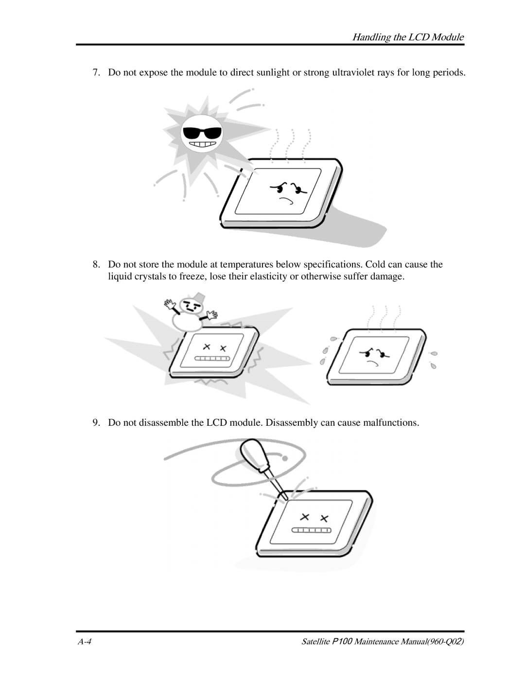 Toshiba satellite p100 manual Handling the LCD Module 