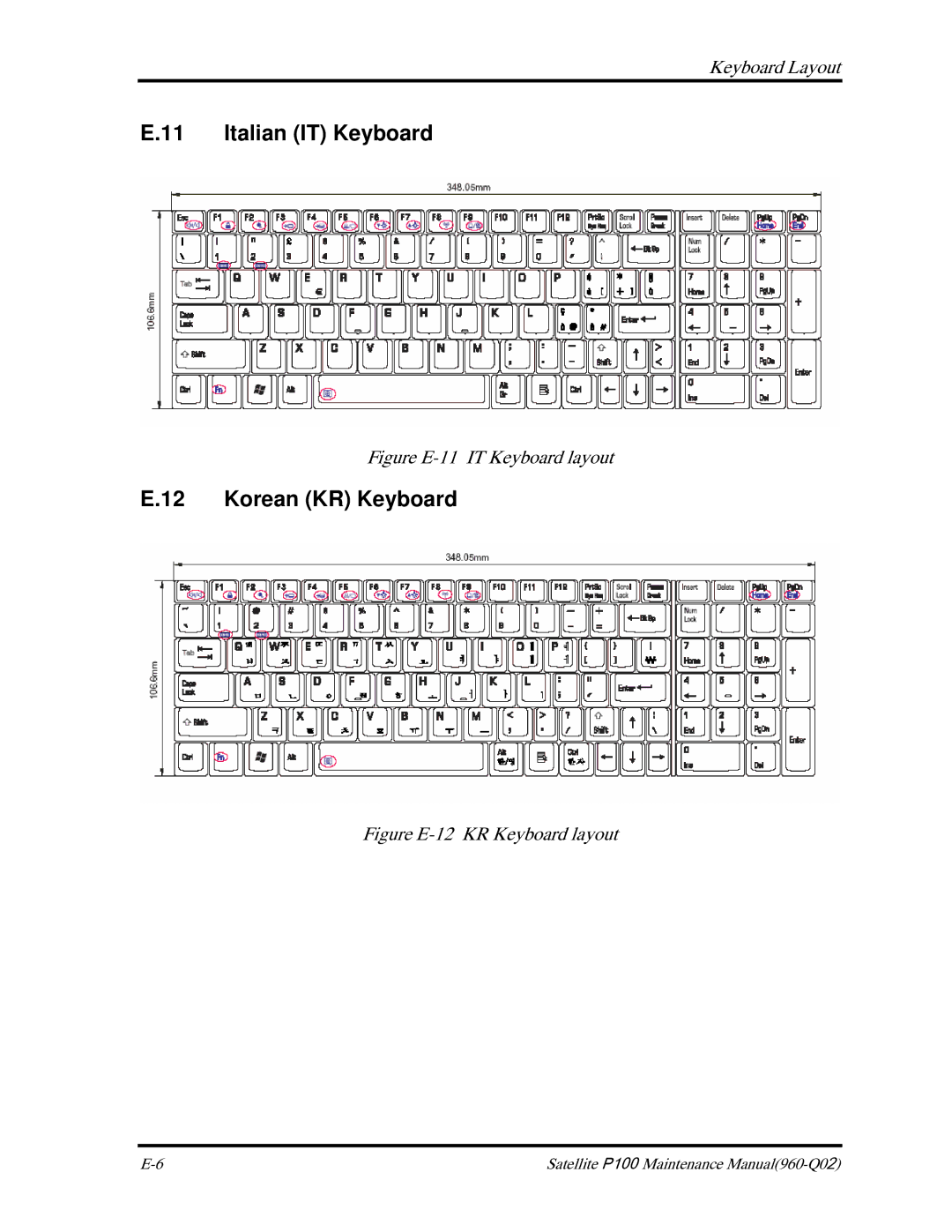 Toshiba satellite p100 manual Italian IT Keyboard, Korean KR Keyboard 