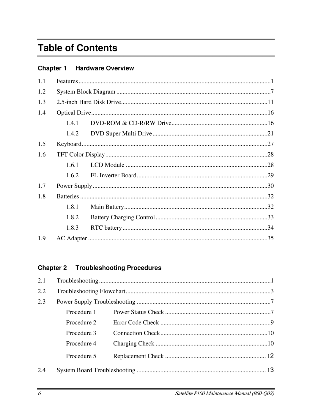 Toshiba satellite p100 manual Table of Contents 