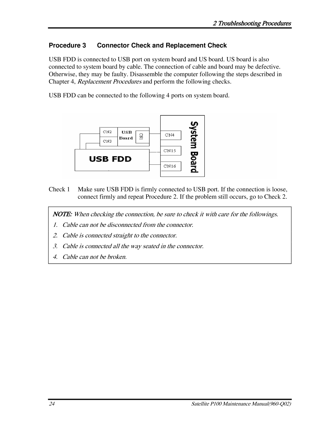 Toshiba satellite p100 manual Procedure 3 Connector Check and Replacement Check 