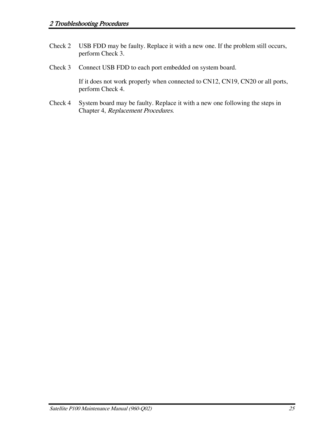 Toshiba satellite p100 manual Troubleshooting Procedures 