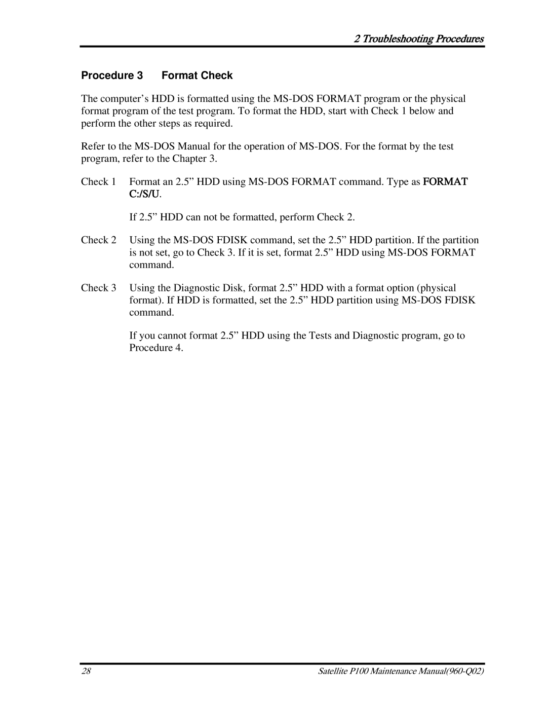 Toshiba satellite p100 manual Procedure 3 Format Check 