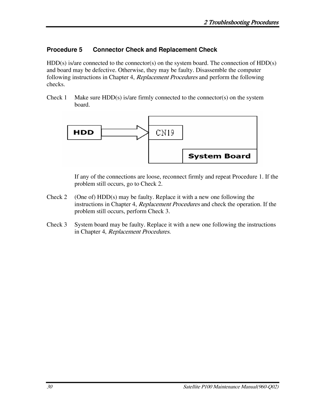 Toshiba satellite p100 manual Procedure 5 Connector Check and Replacement Check 