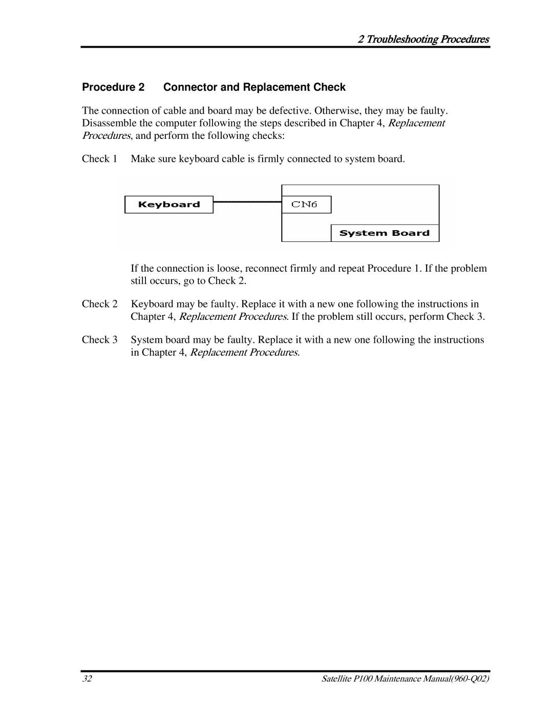 Toshiba satellite p100 manual Procedure 2 Connector and Replacement Check 