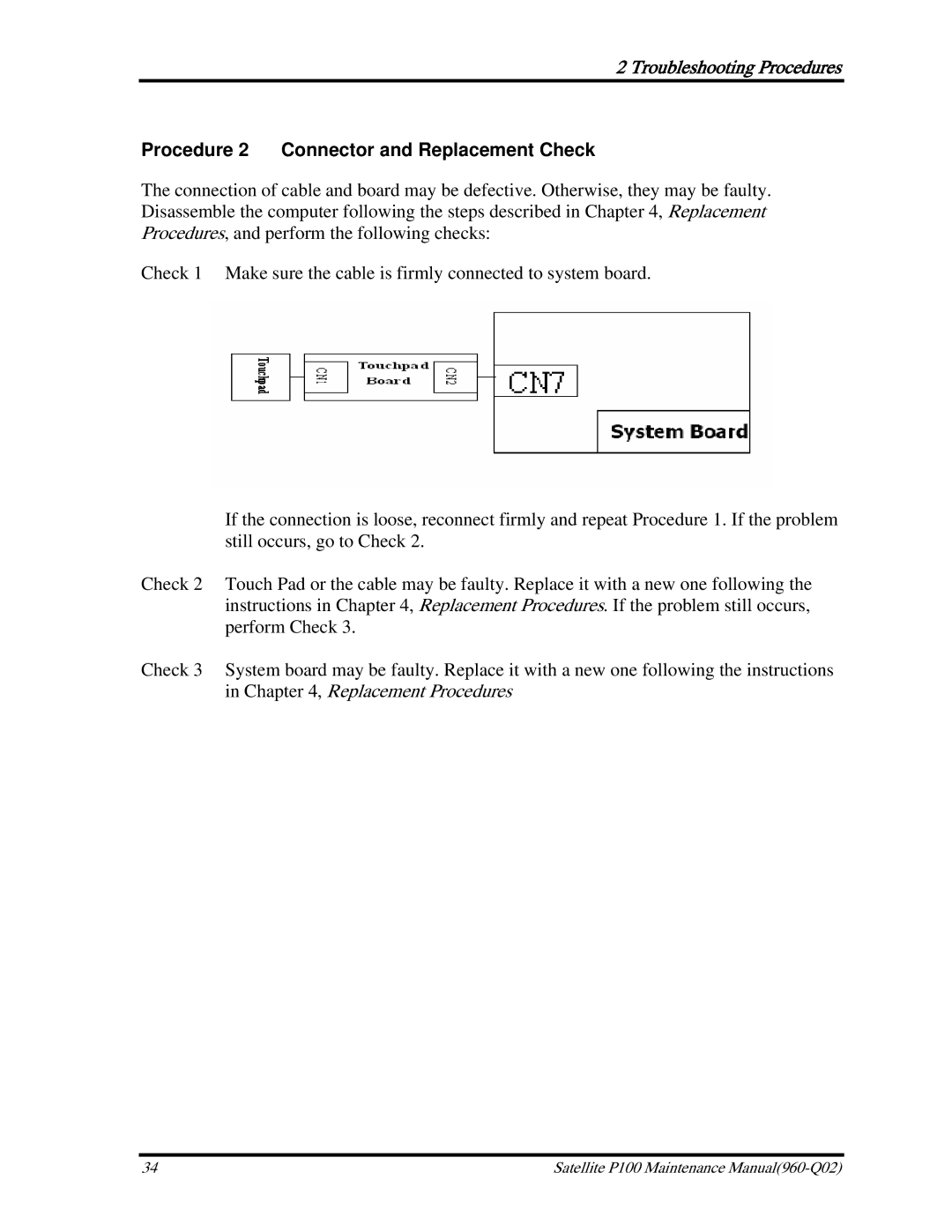 Toshiba satellite p100 manual Procedure 2 Connector and Replacement Check 