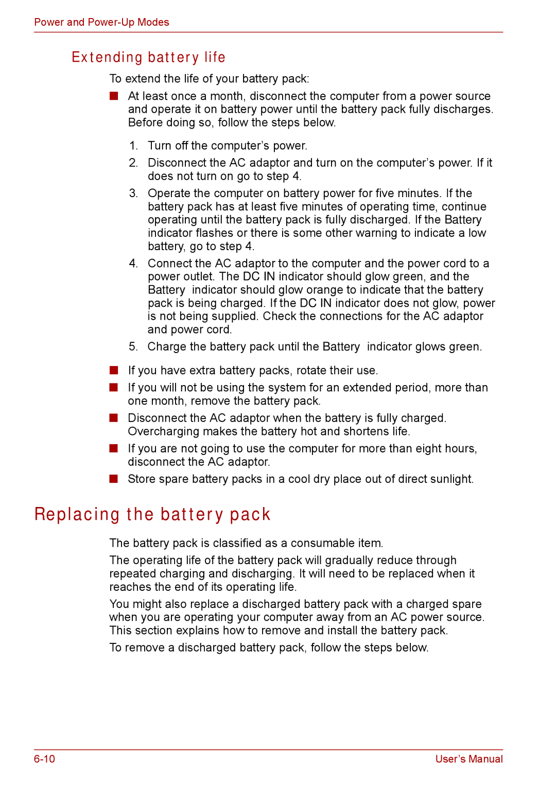 Toshiba SATELLITE PRO A120, Tecra A8 manual Replacing the battery pack, Extending battery life 