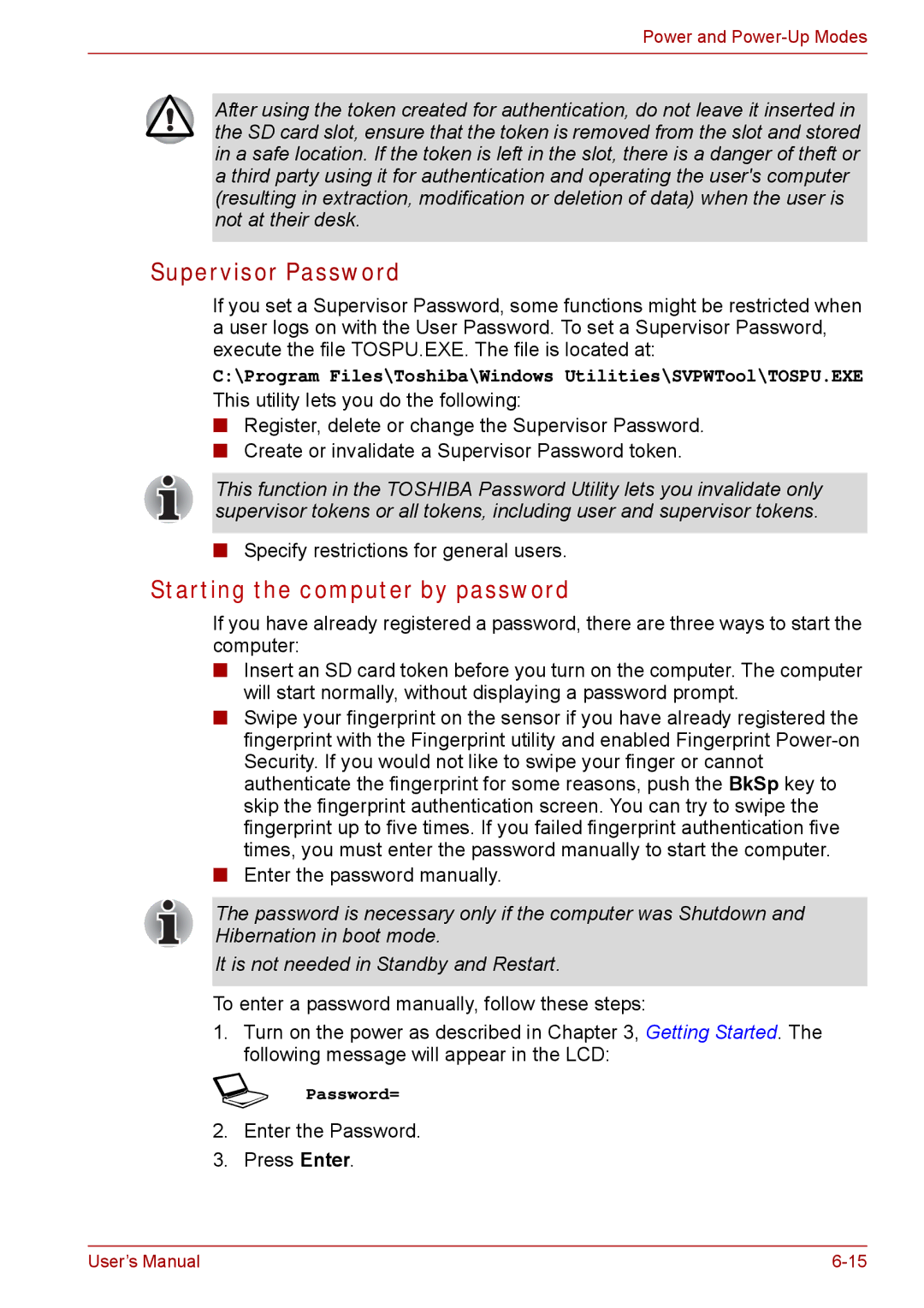 Toshiba Tecra A8, SATELLITE PRO A120 manual Supervisor Password, Program Files\Toshiba\Windows Utilities\SVPWTool\TOSPU.EXE 