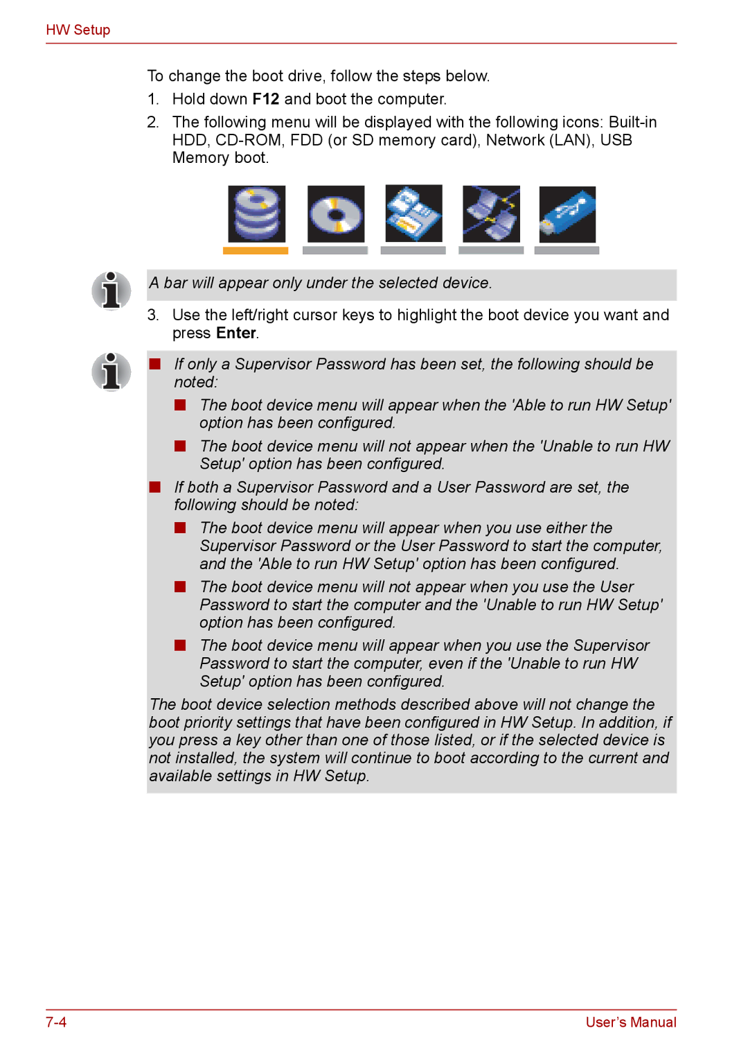 Toshiba SATELLITE PRO A120, Tecra A8 manual Bar will appear only under the selected device 