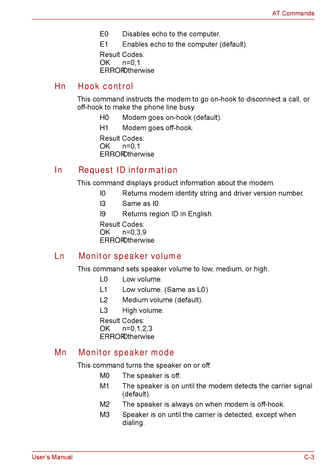 Toshiba Tecra A8 manual Hook control, Request ID information, Ln Monitor speaker volume, Mn Monitor speaker mode 