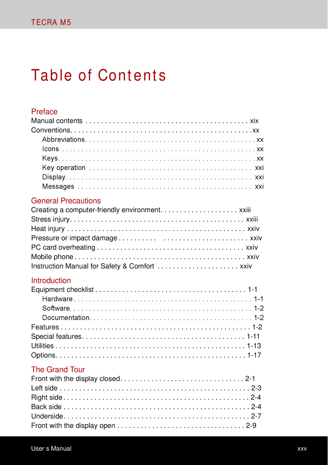 Toshiba Tecra A8, SATELLITE PRO A120 manual Table of Contents 