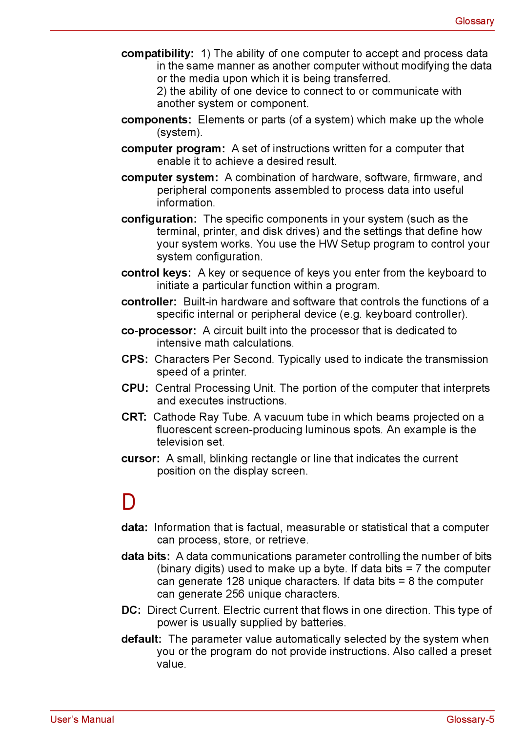 Toshiba Tecra A8, SATELLITE PRO A120 manual Glossary-5 