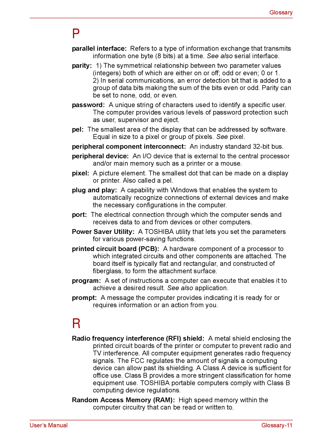 Toshiba Tecra A8, SATELLITE PRO A120 manual Glossary-11 