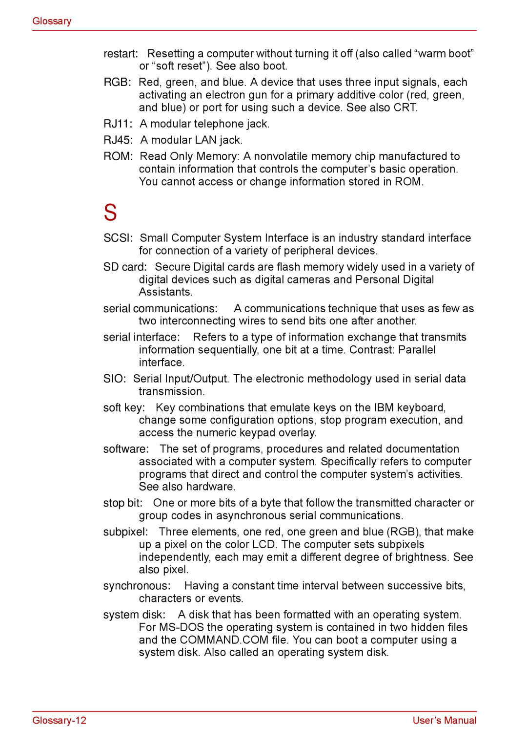 Toshiba SATELLITE PRO A120, Tecra A8 manual Glossary-12 User’s Manual 