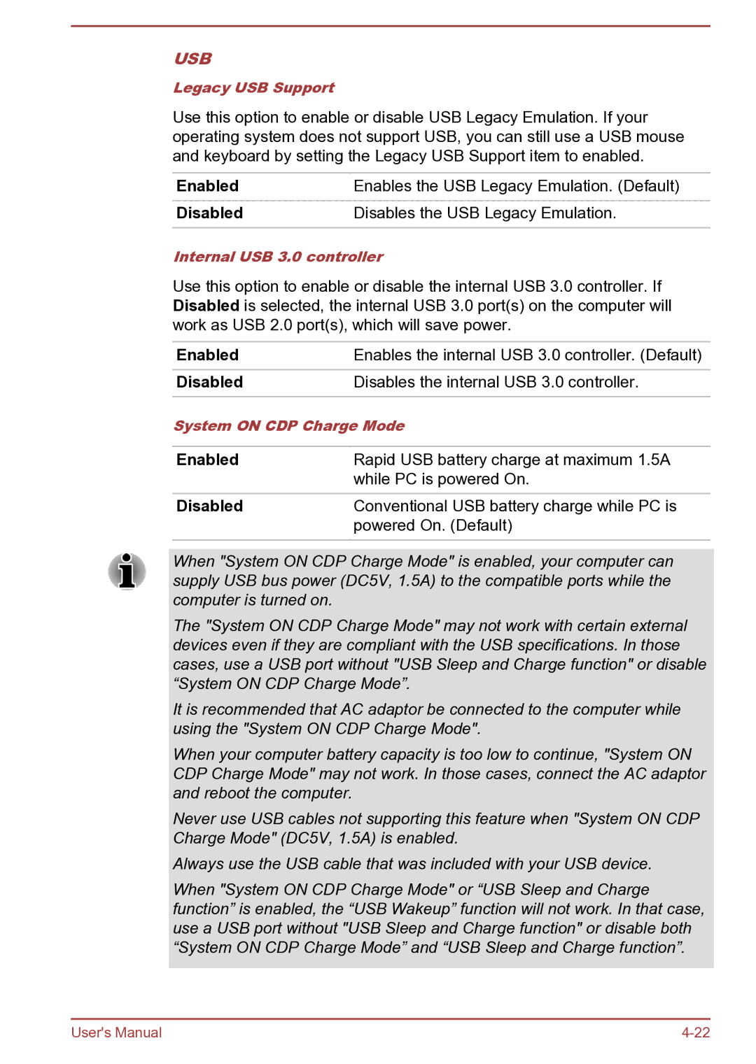 Toshiba Satellite Pro S850 user manual Usb 