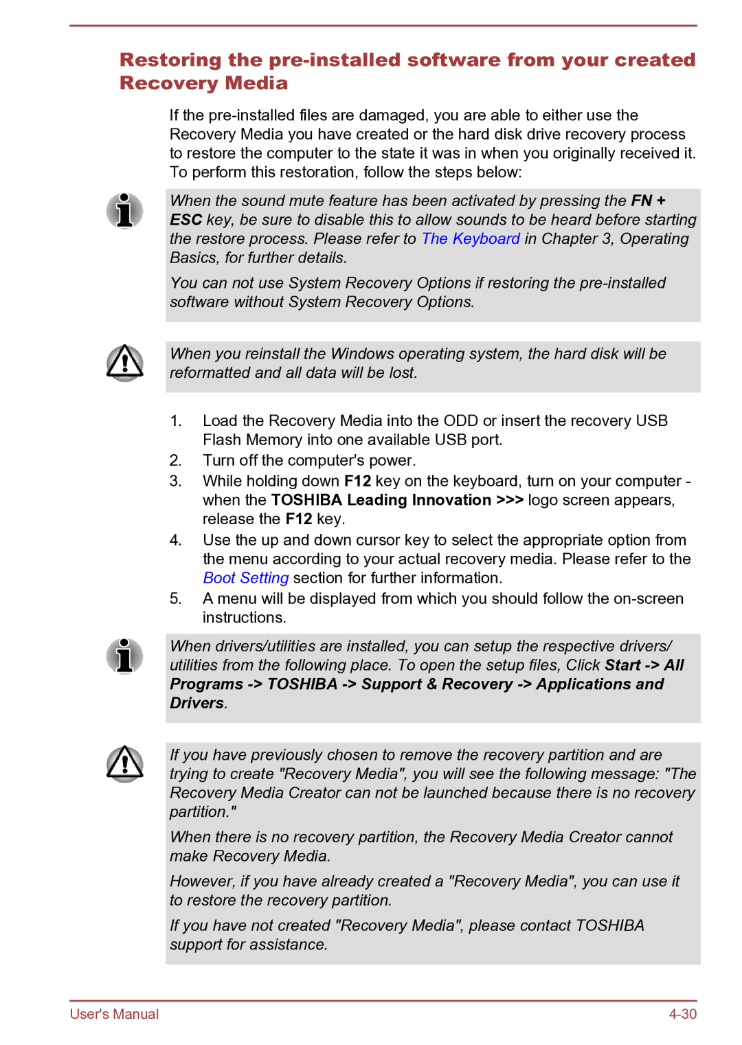 Toshiba Satellite Pro S850 user manual Programs Toshiba Support & Recovery Applications and Drivers 