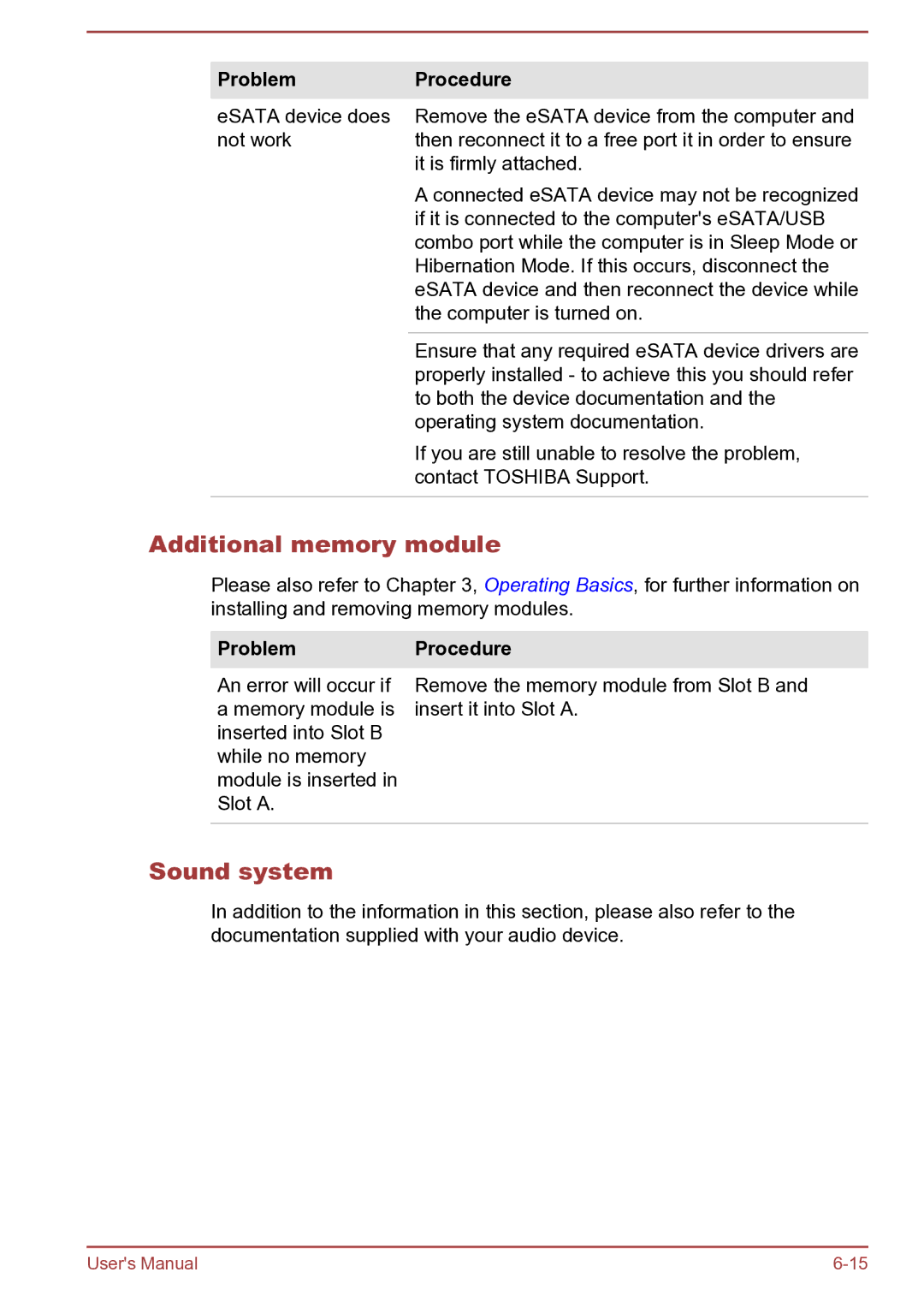 Toshiba Satellite Pro S850 user manual Additional memory module, Sound system 