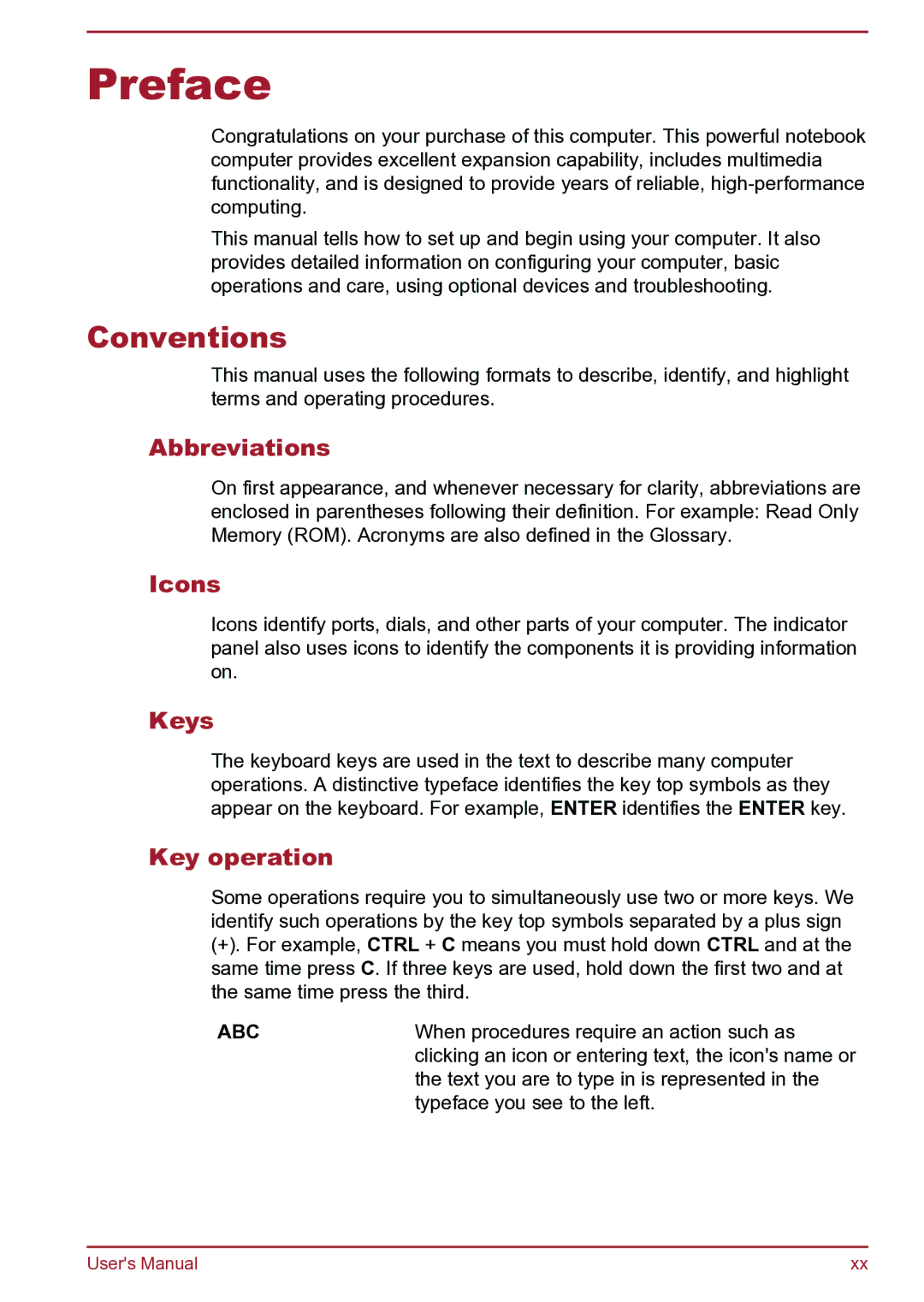 Toshiba Satellite Pro S850 user manual Preface, Conventions 