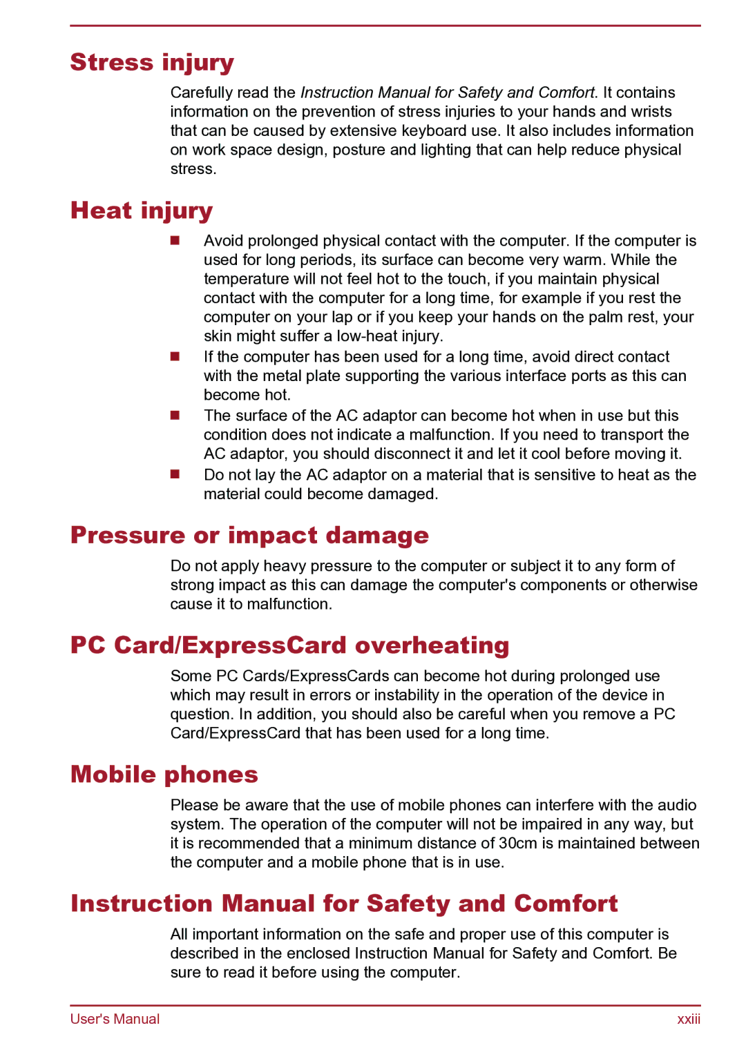 Toshiba Satellite Pro S850 Stress injury Heat injury, Pressure or impact damage, PC Card/ExpressCard overheating 