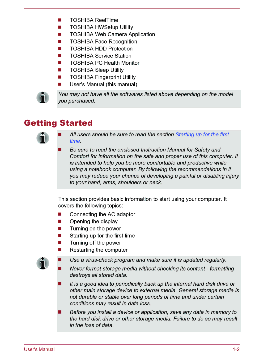 Toshiba Satellite Pro S850 user manual Getting Started 