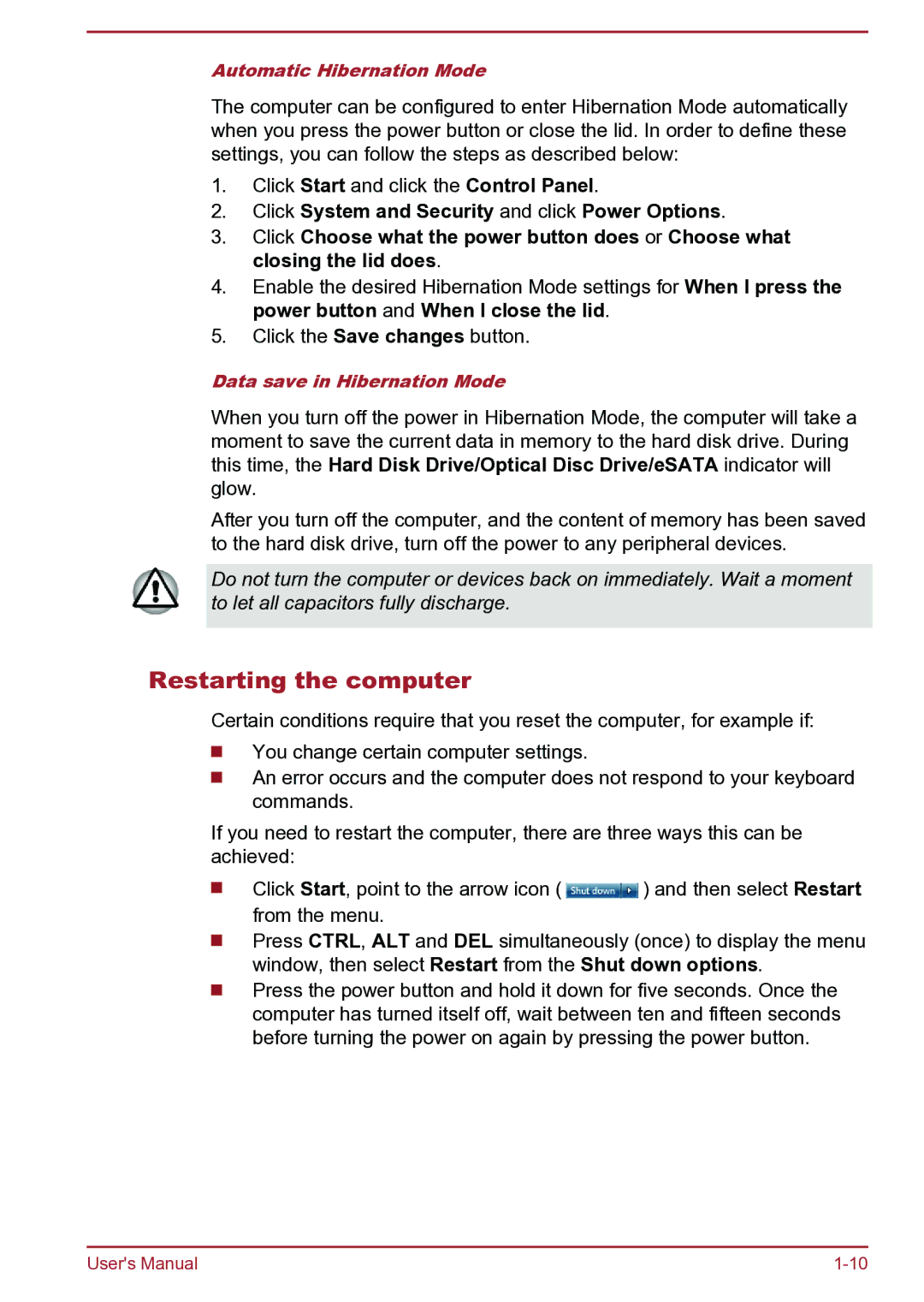 Toshiba Satellite Pro S850 user manual Restarting the computer 