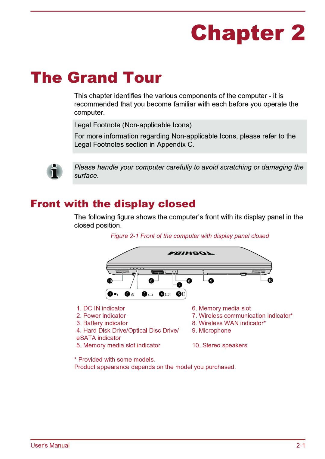 Toshiba Satellite Pro S850 user manual Grand Tour, Front with the display closed 