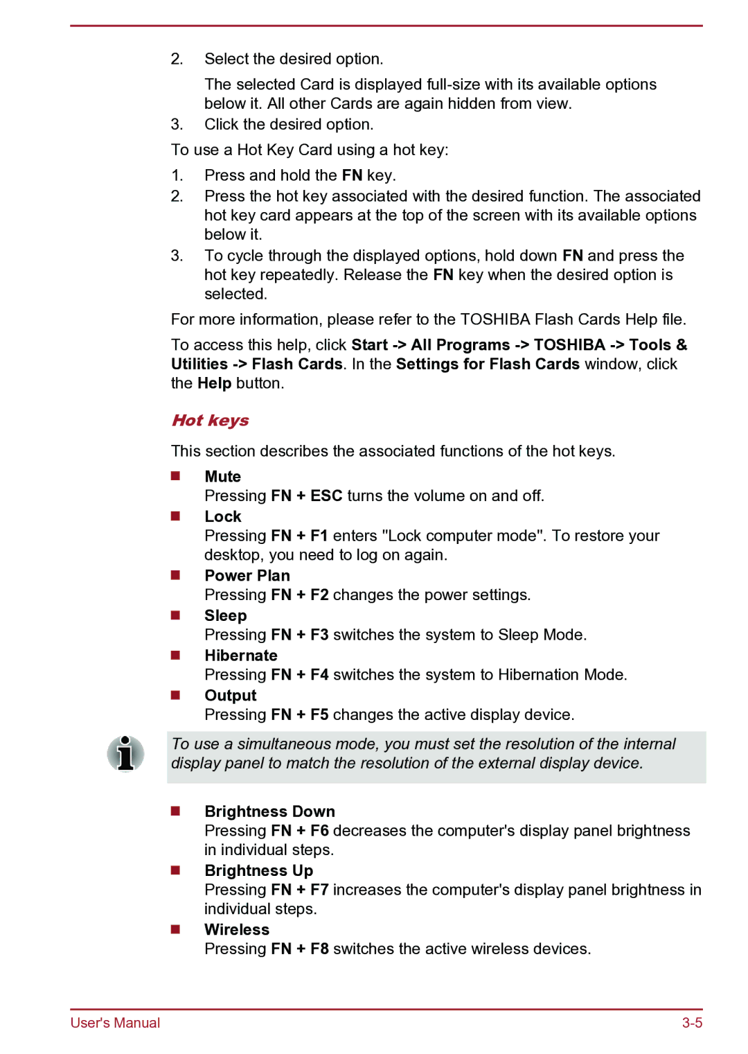 Toshiba Satellite Pro S850 user manual Hot keys 