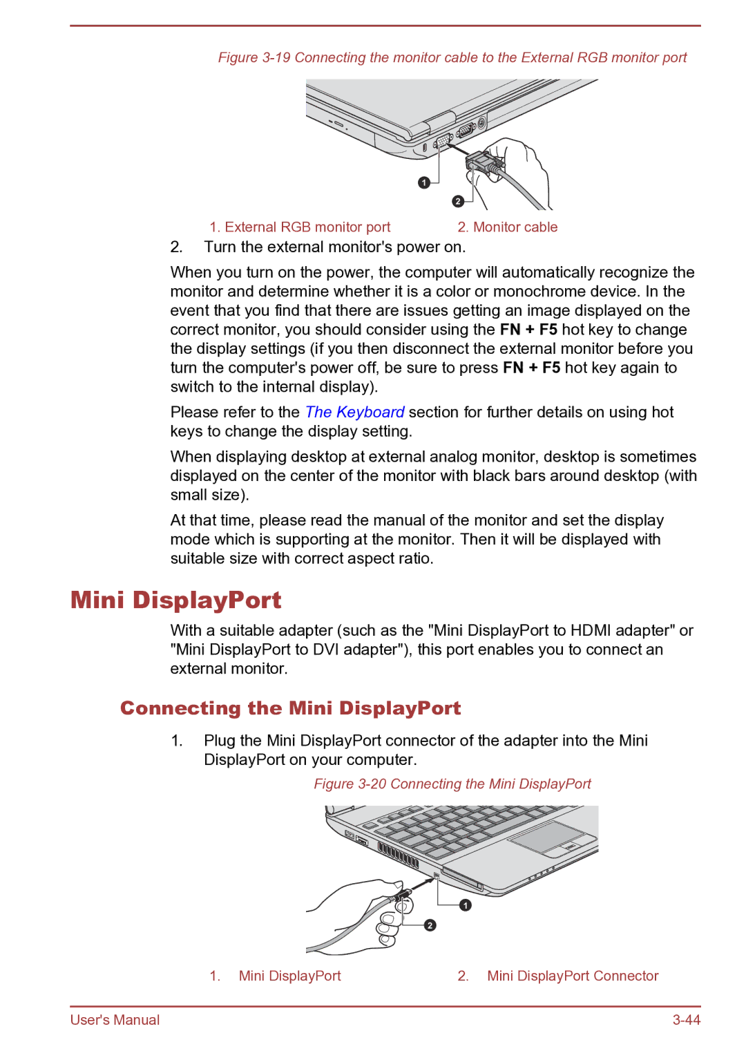 Toshiba Satellite Pro S850 user manual Connecting the Mini DisplayPort 