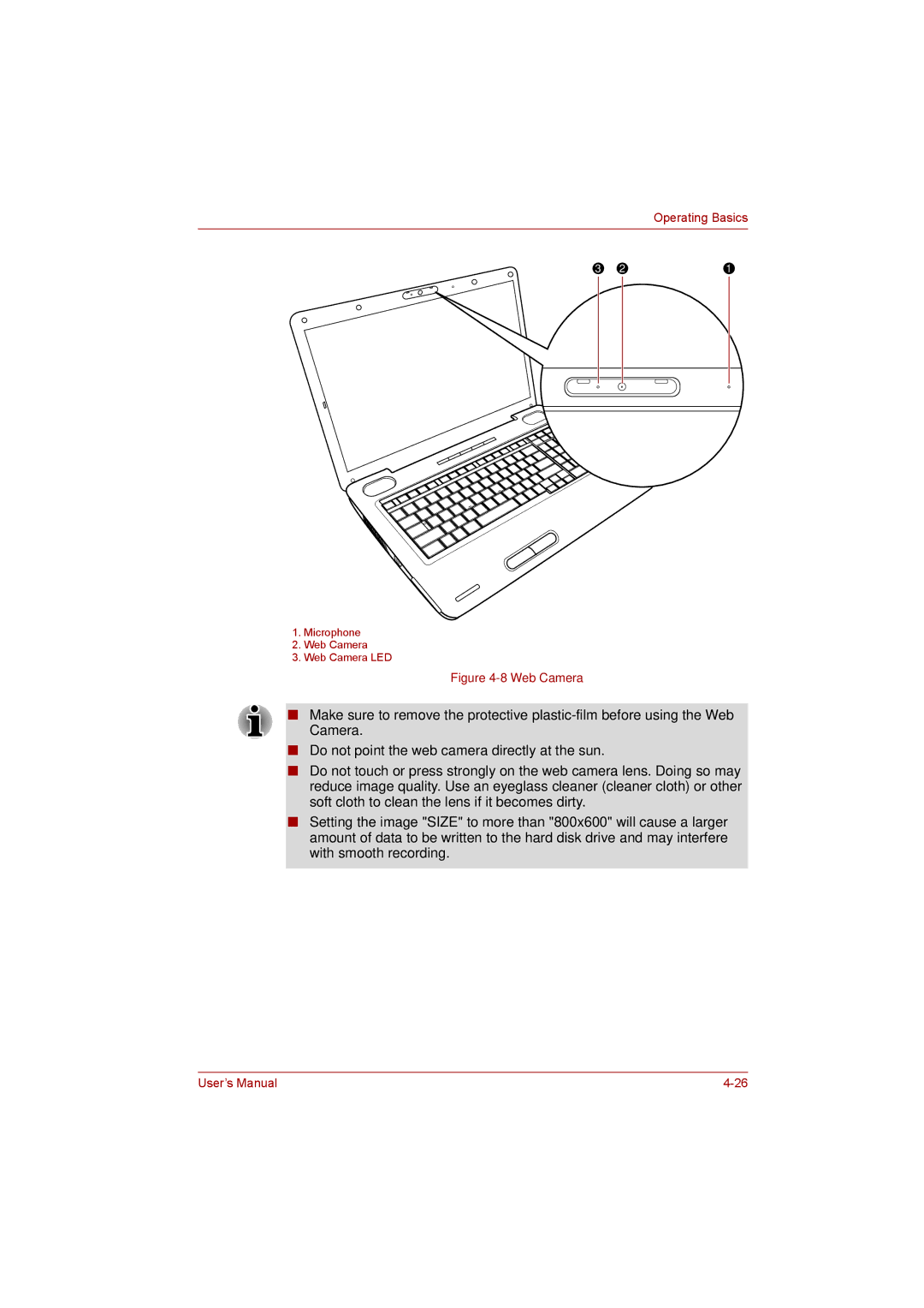 Toshiba satellite pro user manual Web Camera 