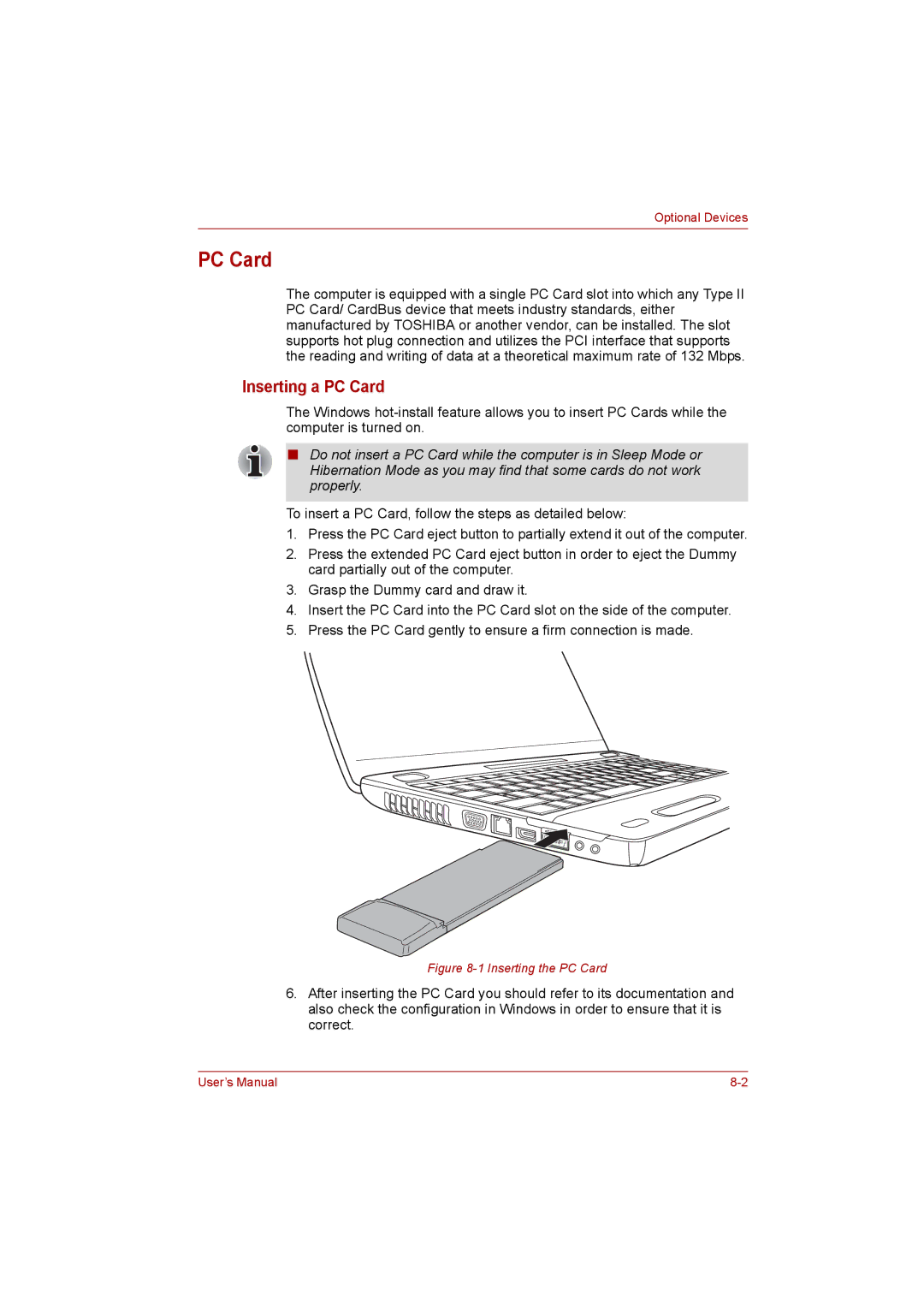 Toshiba satellite pro user manual Inserting a PC Card 